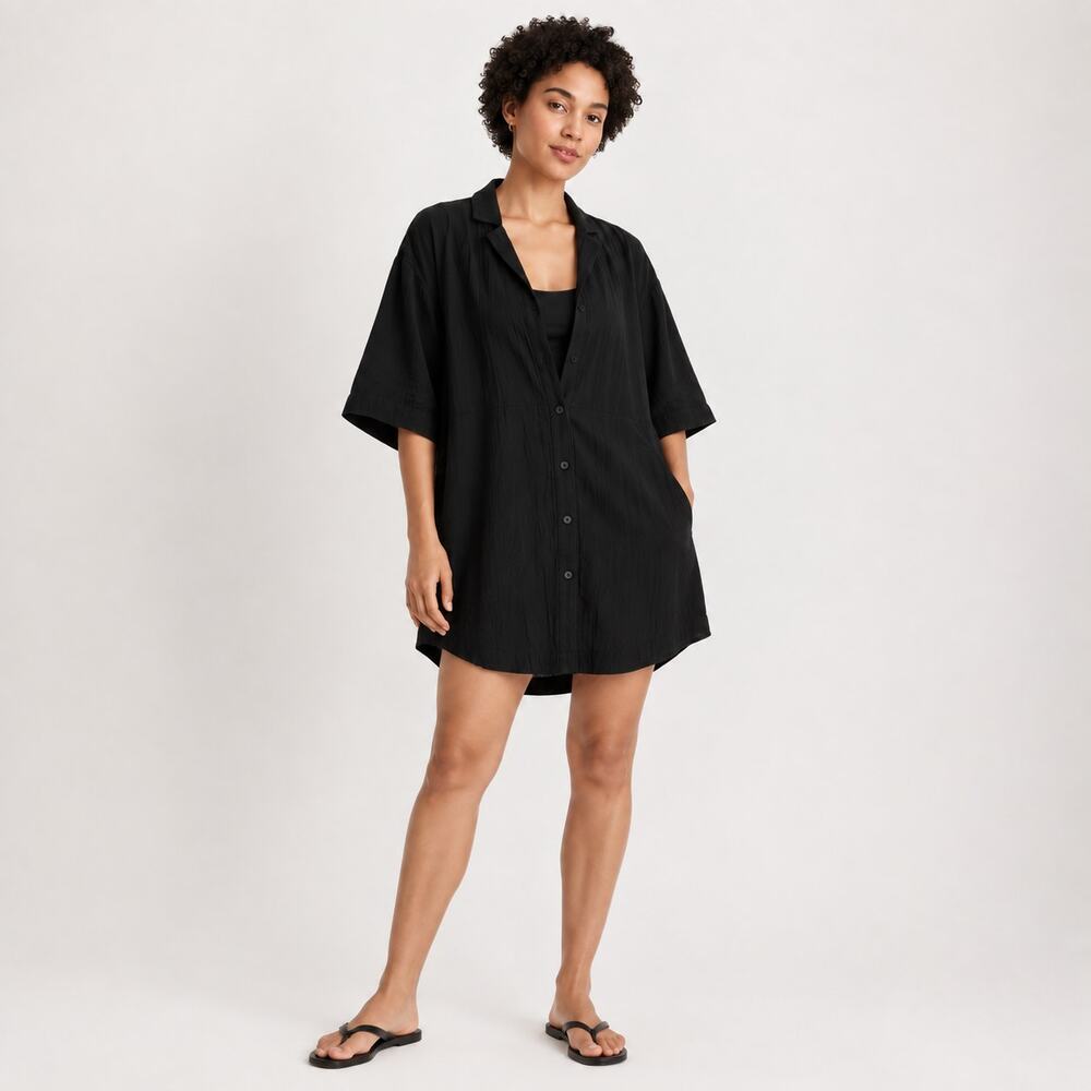 Madewell Lightspun Cover Up WMNS S Black Gauze Shirt Dress Oversized Island Chic
